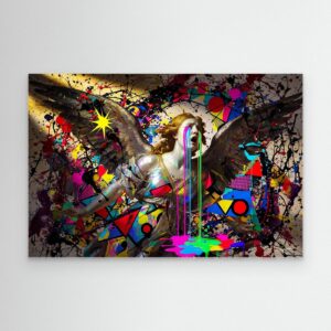 Leinwandbild: Neonengel im Farbensturm – Kunstwerk für modernes Wohnen
