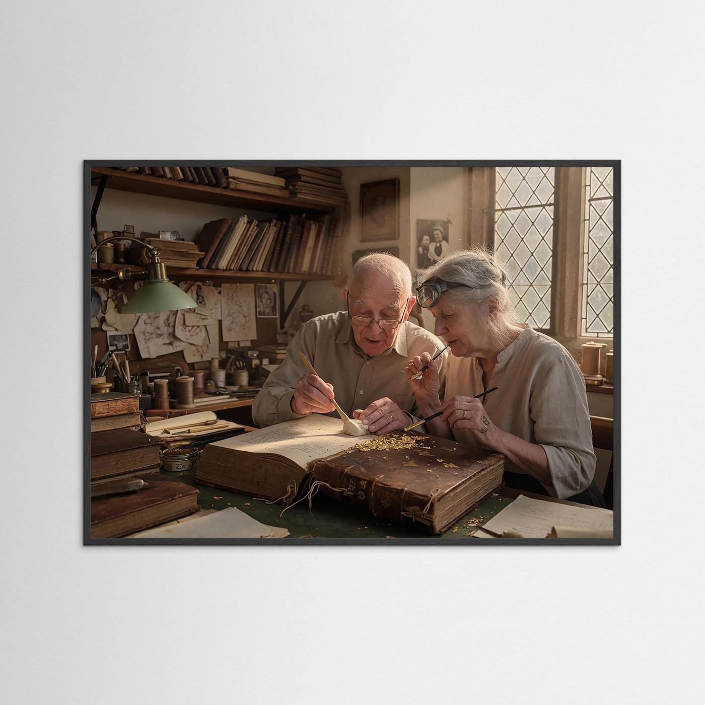 Wandbild Die Restauratoren der Zeit - Raumansicht und Details