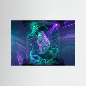 Leinwandbild: Neonfarbene Symbiose unter Glas – Kunstwerk für modernes Wohnen