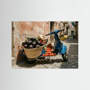 Fine-Art Fotografie: Blaue Vespa im Mittagslicht – Hochwertiger Kunstdruck