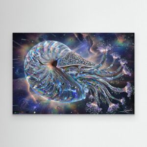 Leinwandbild: Neon-Nautilus und die klingende Leere – Kunstwerk für modernes Wohnen