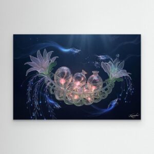Leinwandbild: Phosphor-Embryonen im gläsernen Lilienbett – Kunstwerk für modernes Wohnen