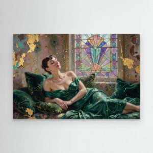 Leinwandbild: Smaragdseide im prismatischen Morgenlicht – Kunstwerk für modernes Wohnen