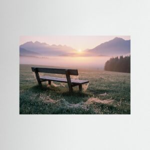 Leinwandbild: Frostiger Morgen am Holzbank – Kunstwerk für modernes Wohnen