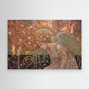Leinwandbild: Kupferne Demut im schwebenden Blütenmeer – Kunstwerk für modernes Wohnen