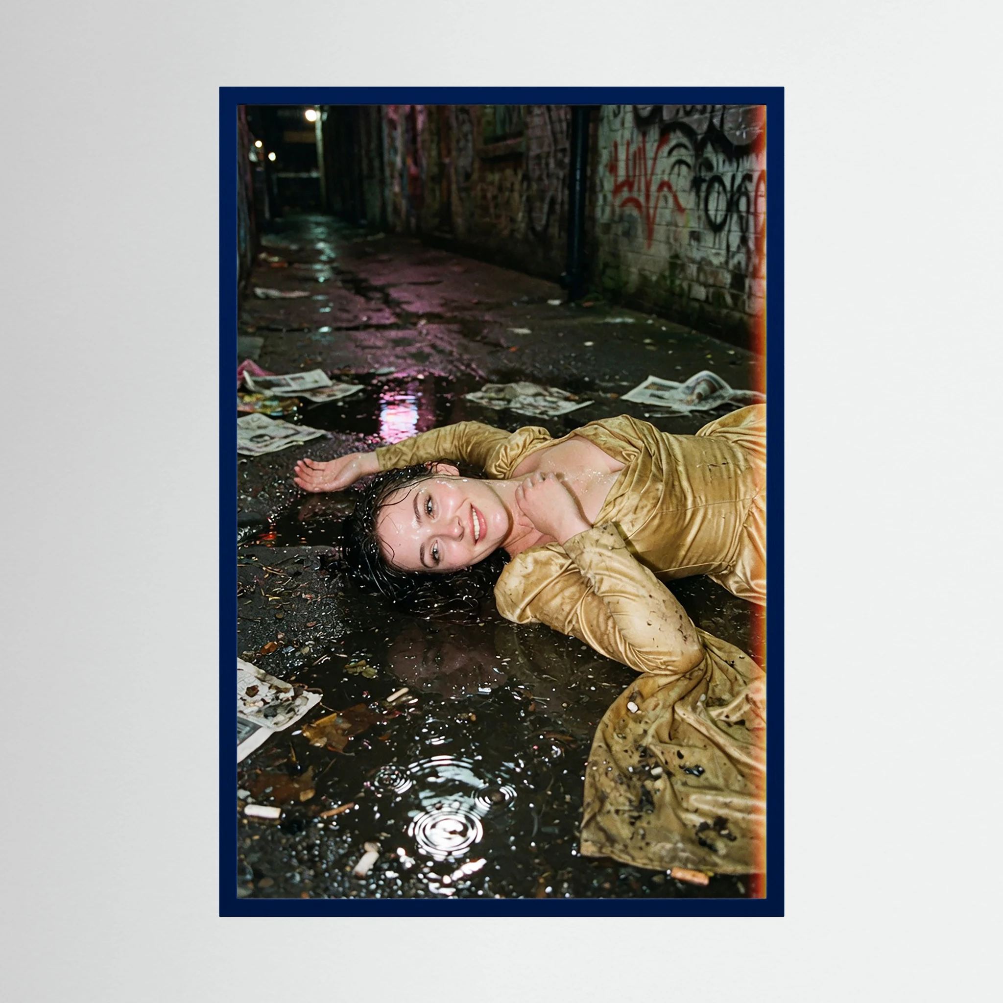 Fine-Art Fotografie: Vergoldeter Kniefall auf Asphalt – Hochwertiger Kunstdruck