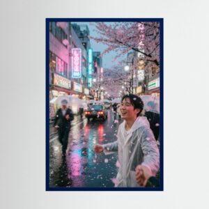 Fine-Art Fotografie: Neonfarbene Andacht im Tokioter Regen – Hochwertiger Kunstdruck