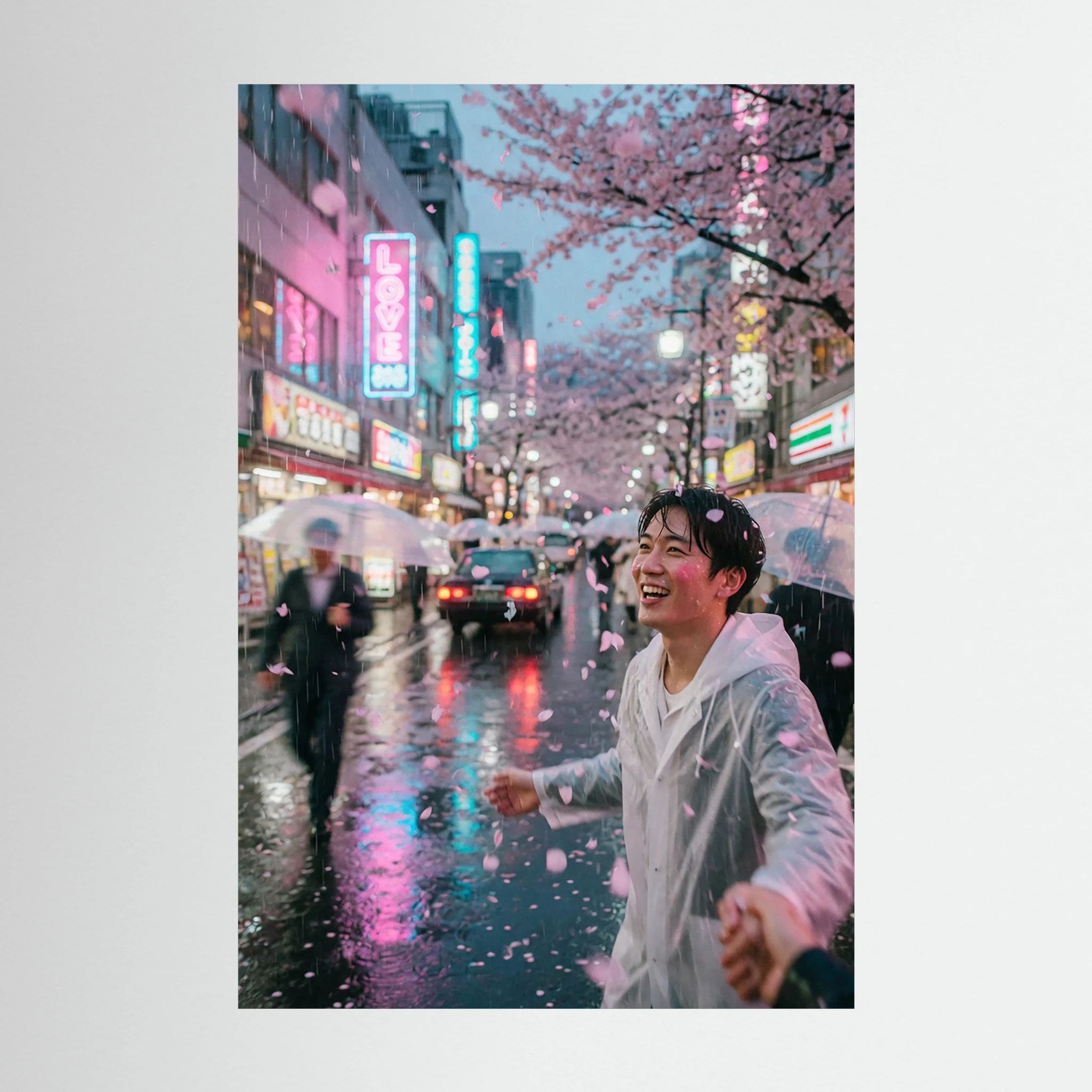 Fotografie Neonfarbene Andacht im Tokioter Regen - Raumansicht und Details