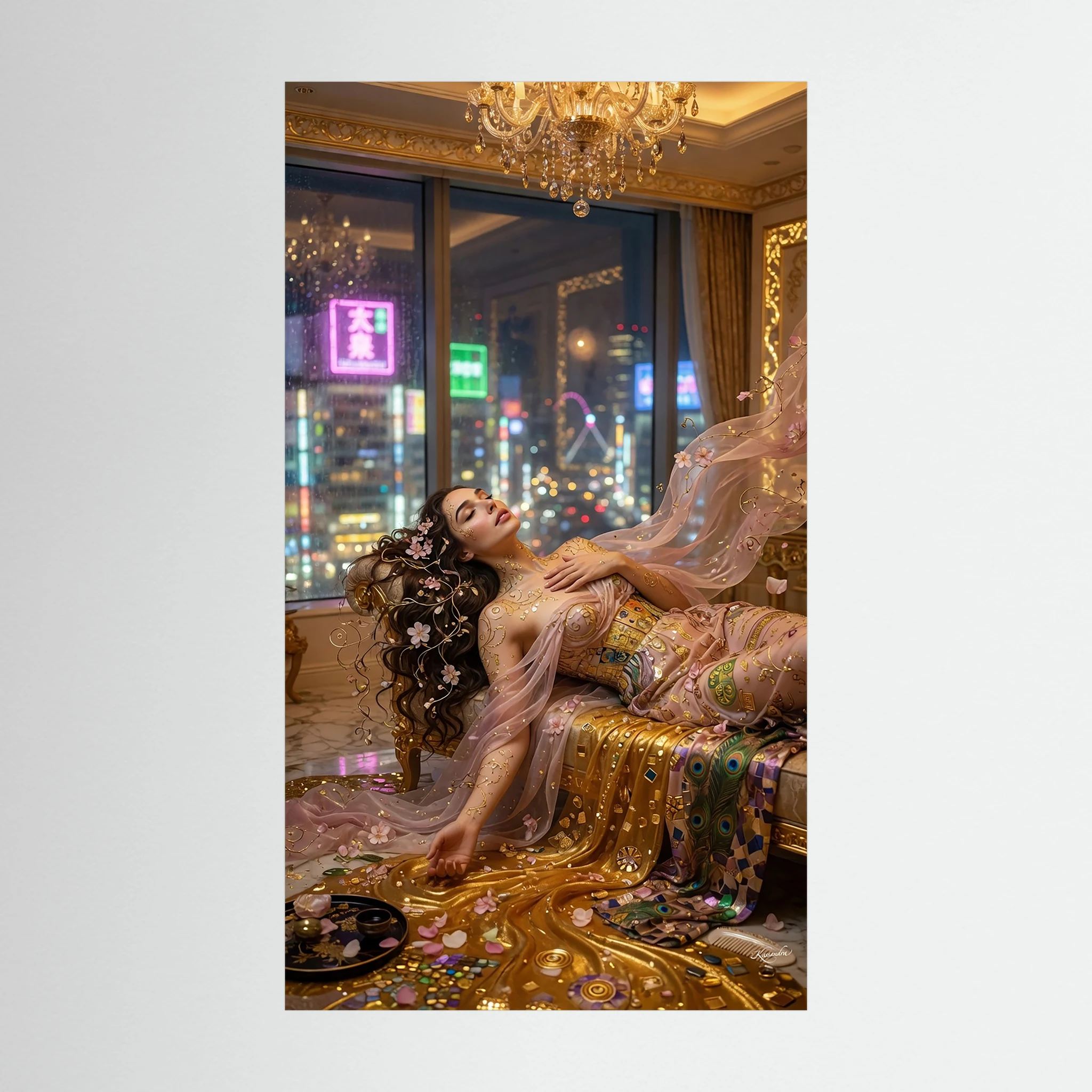 Wandbild Goldene Hülle im Neonmeer - Raumansicht und Details