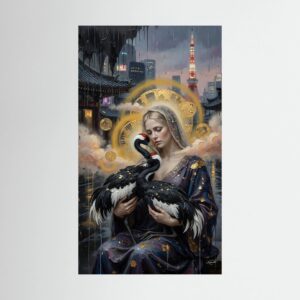 Leinwandbild: Das Schweigen der Kraniche im fahlen Gold von Tokio – Kunstwerk für modernes Wohnen