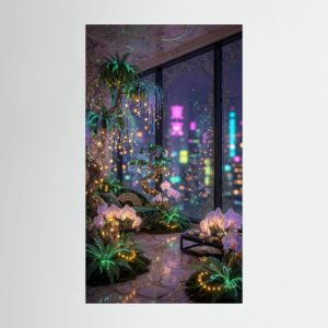 Leinwandbild: Neonfarbener Urwald im Tokioter Penthouse – Kunstwerk für modernes Wohnen