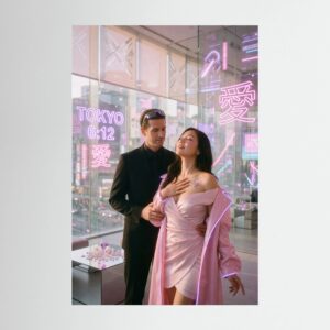 Fine-Art Fotografie: Neonfarbene Hingabe in Tokios Morgengrauen – Hochwertiger Kunstdruck