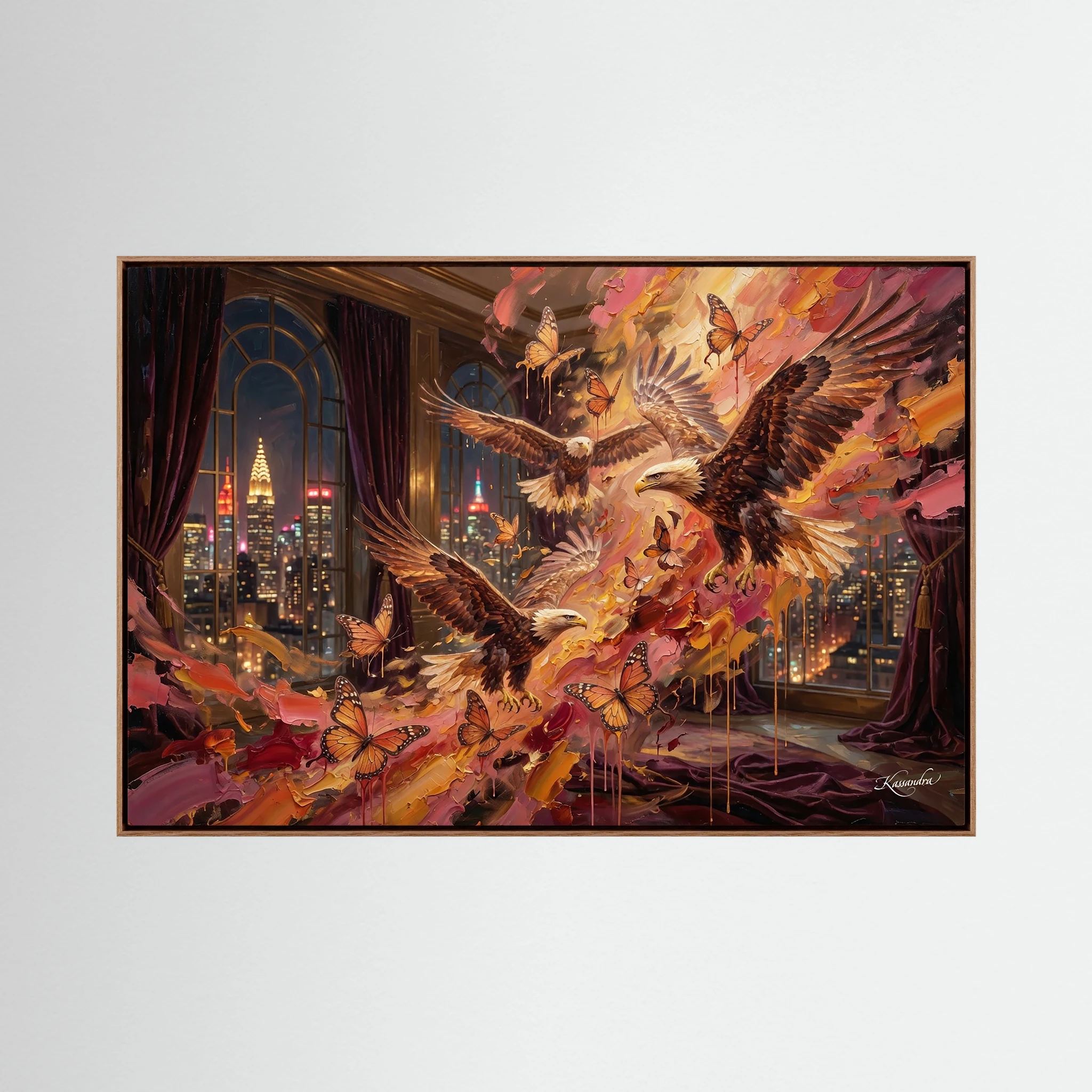 Leinwandbild: Goldener Schwarm über Manhattan – Kunstwerk für modernes Wohnen