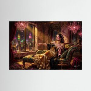 Leinwandbild: Goldene Glut im Penthouse – Kunstwerk für modernes Wohnen