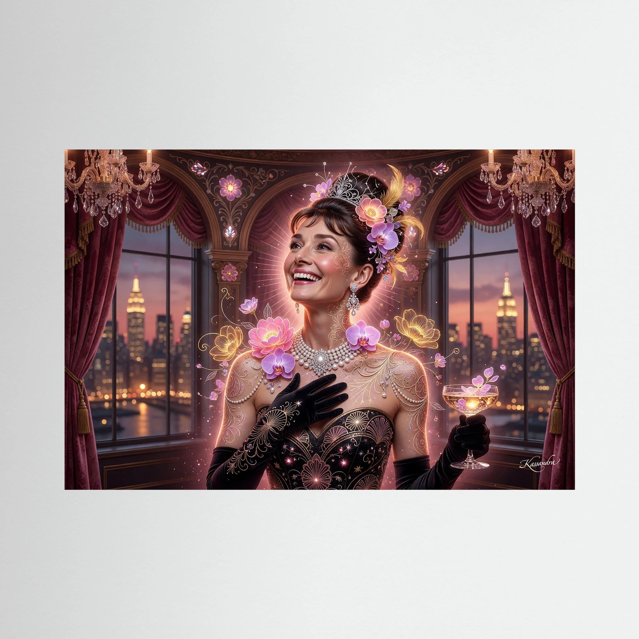Leinwandbild: Audrey im goldenen New York Rausch – Kunstwerk für modernes Wohnen