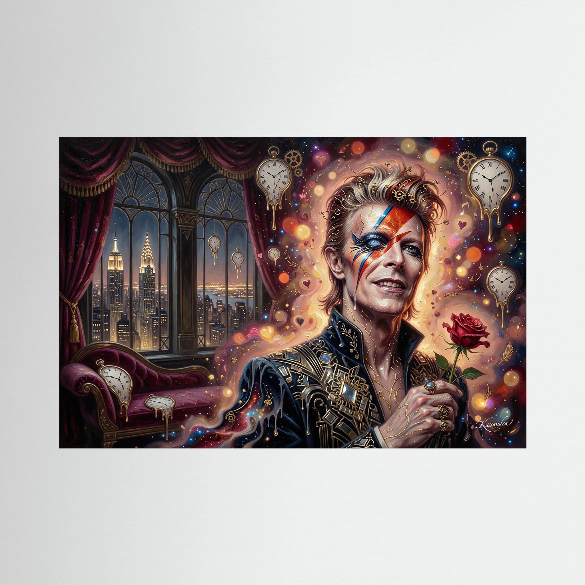 Leinwandbild: Bowie im goldenen New Yorker Rausch – Kunstwerk für modernes Wohnen