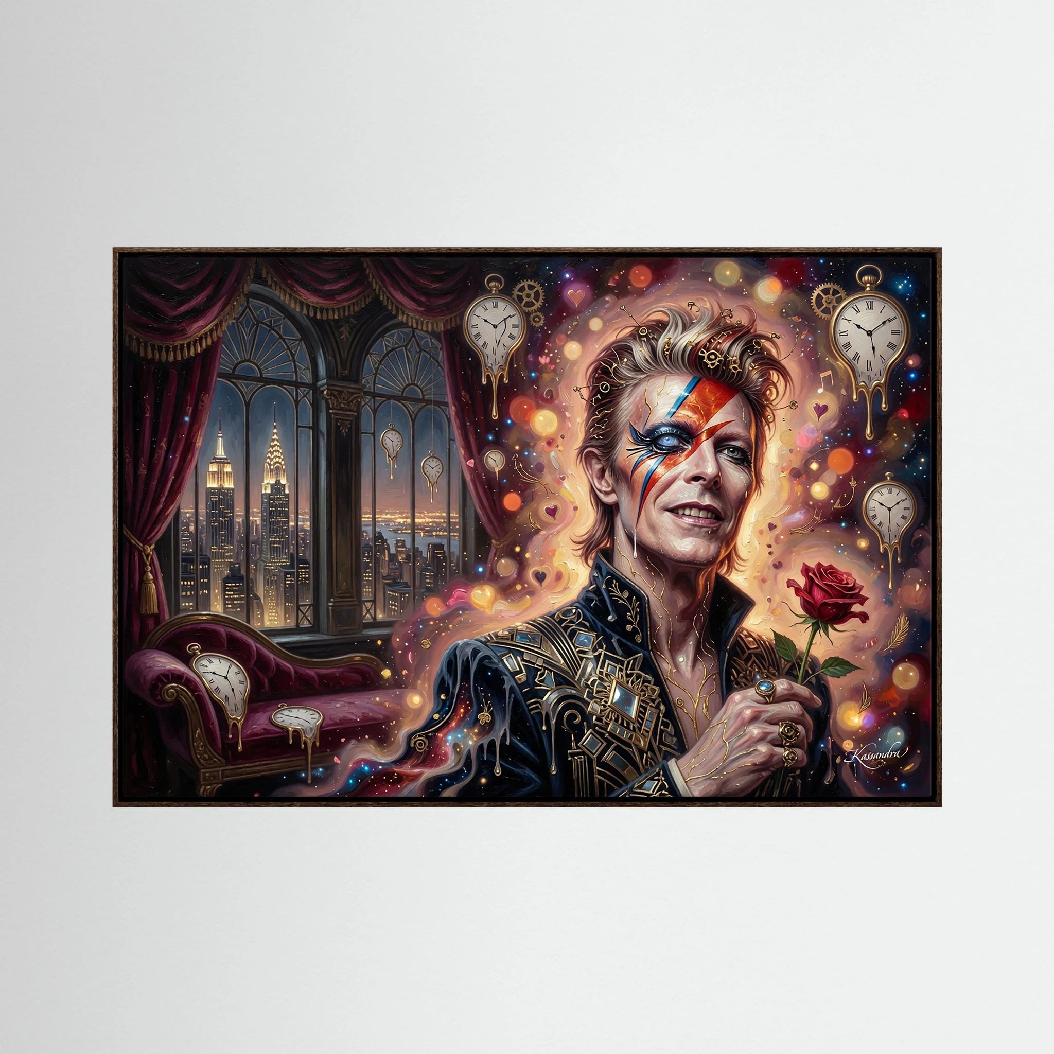 Wandbild Bowie im goldenen New Yorker Rausch - Raumansicht und Details