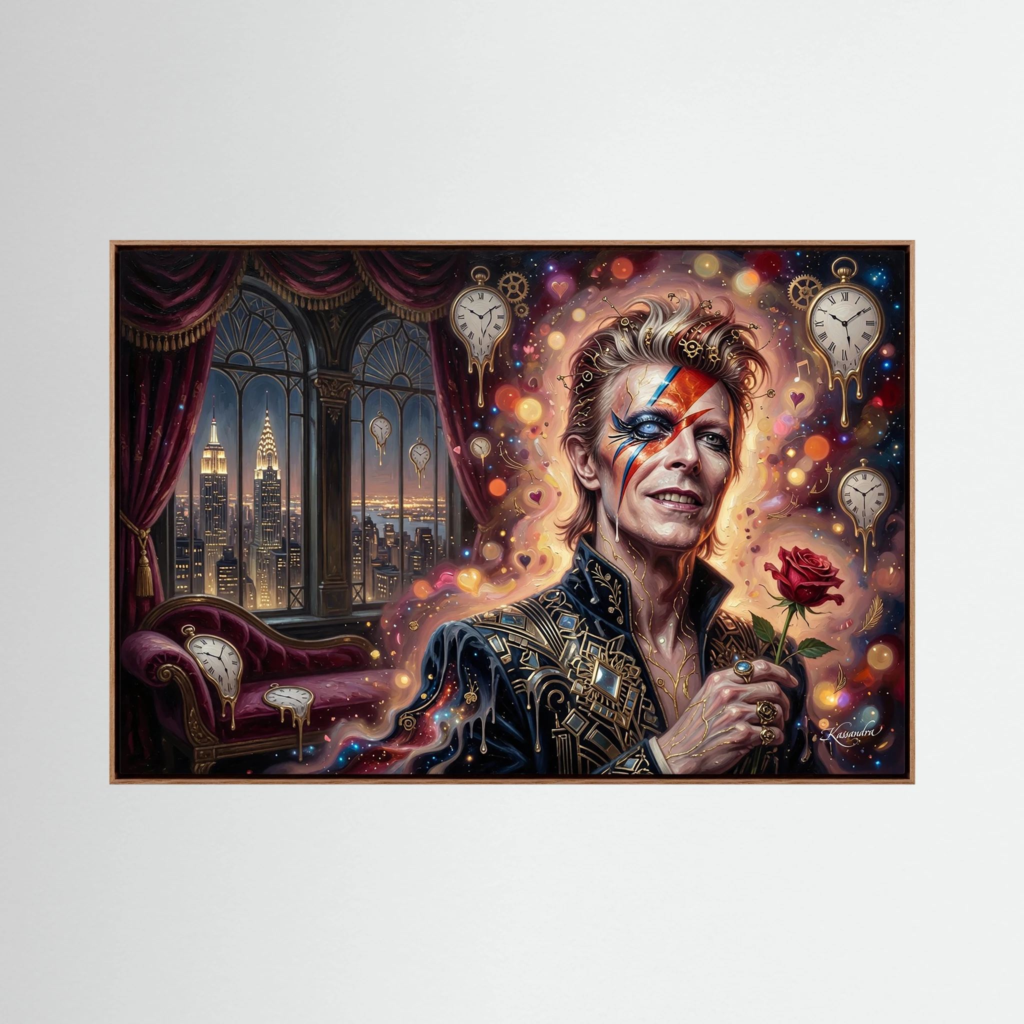 Wandbild Bowie im goldenen New Yorker Rausch - Raumansicht und Details